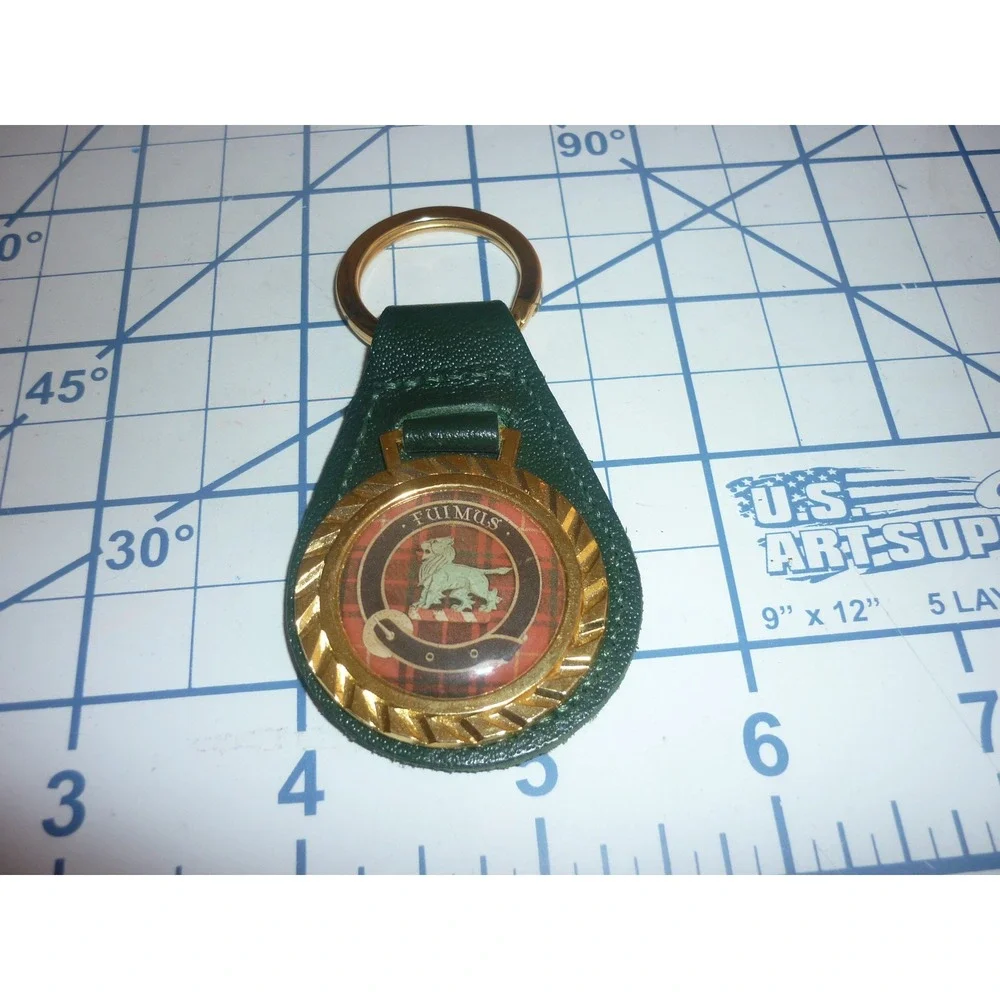 Clan Bruce Scottish Crest Keychain Green Leather Fuimus Motto Scotland Heritage‎